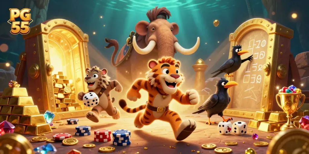 Experience thrilling moments with PG 55 at a lively prehistoric casino featuring vibrant treasures.
