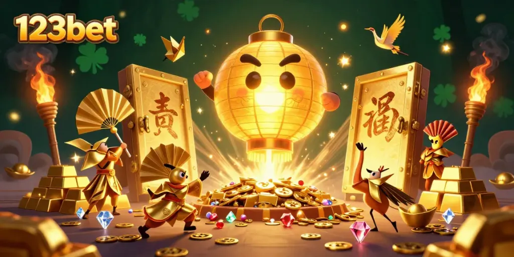 Experience the thrill of 123bet with vibrant scenes of fortune and luck in an enchanting casino setting.