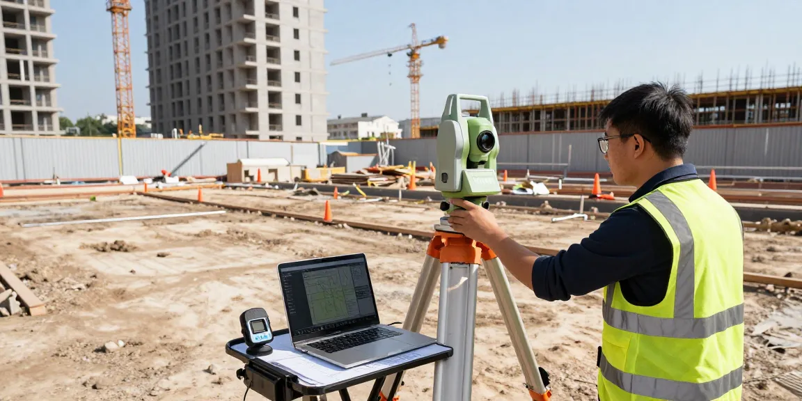 Land surveys london with surveyor using 3D laser scanner at construction site