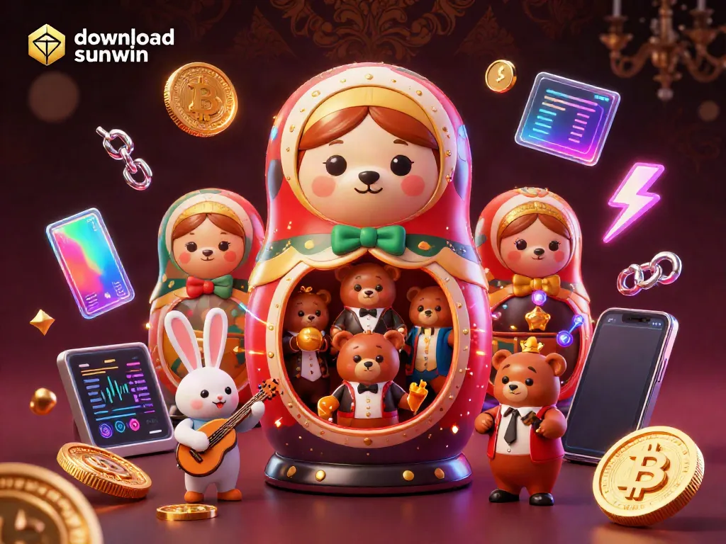 Experience the thrill to download sunwin with vibrant gaming elements surrounded by animated casino characters.