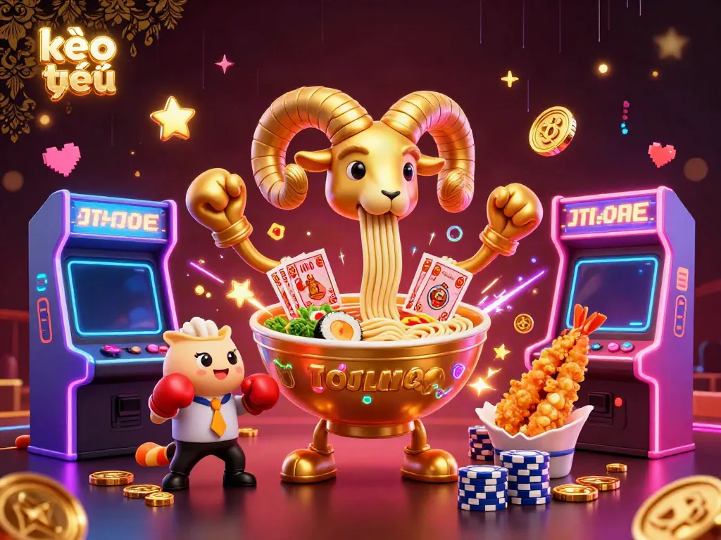 Experience kèo trực tuyến with vibrant casino elements and colorful 3D characters in a lively gaming scene.