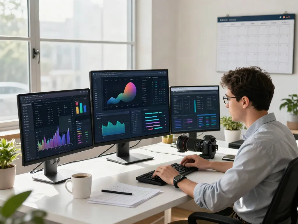 Marketing strategist analyzing instant indexing metrics in a modern workspace